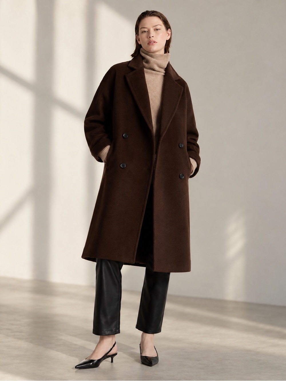 Quince‎ Women Wool Cashmere Double-Breasted Slouch Coat
Chocolate Outerwear M